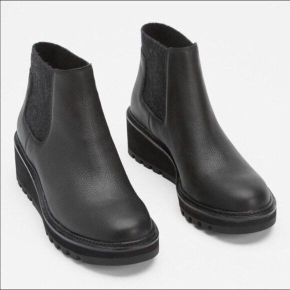Eileen Fisher Chelsea Wedge Washed Leather Platform Lug Boot Chunky 7.5 - Picture 2 of 11